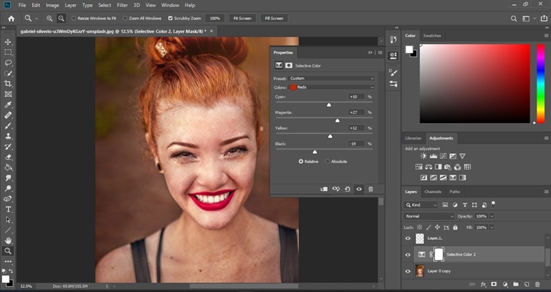 adjust the red tone to correct face skin color