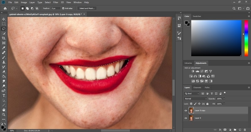 select the teeth with lasso tool