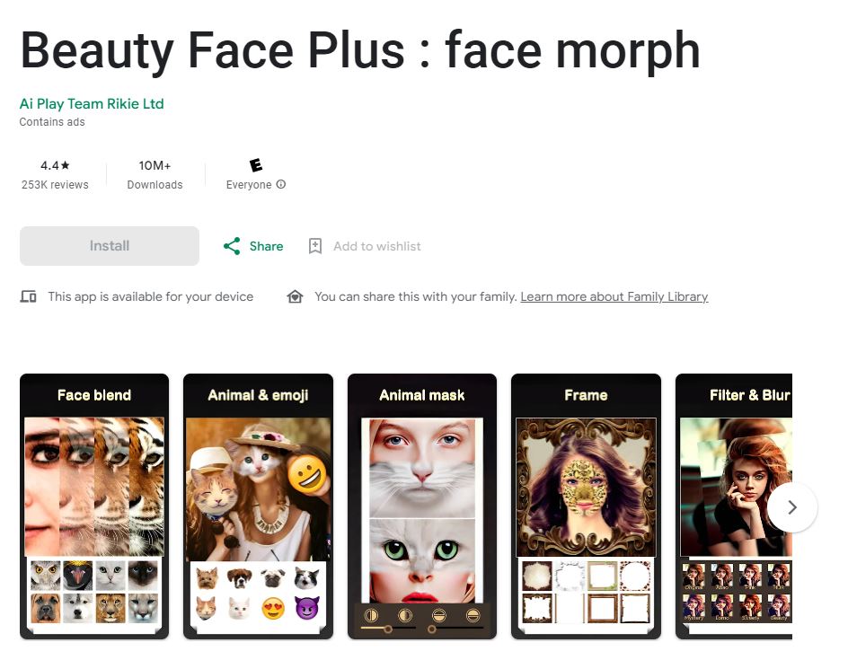 beauty face plus for morphing