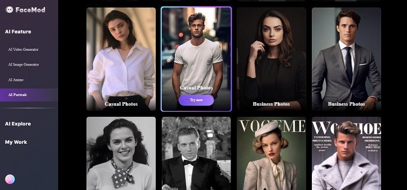 various styles in FaceHub’s ai portrait generator