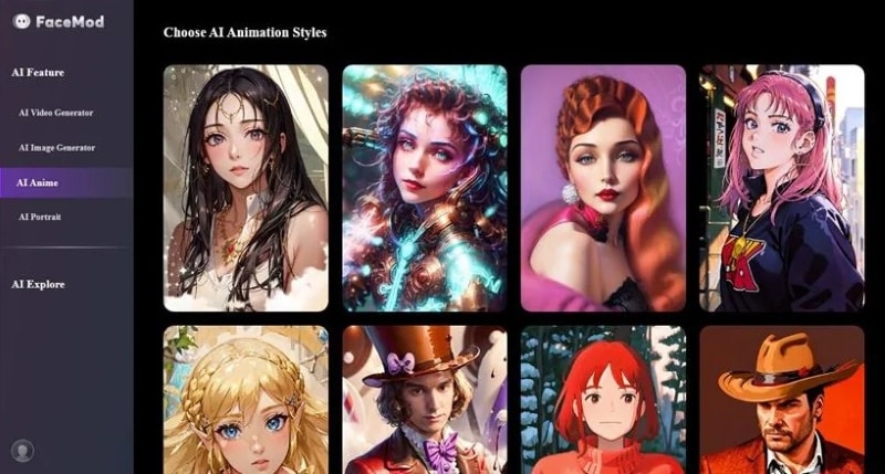 ai anime styles for cartoon face