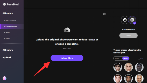 upload the photo for face swap. 