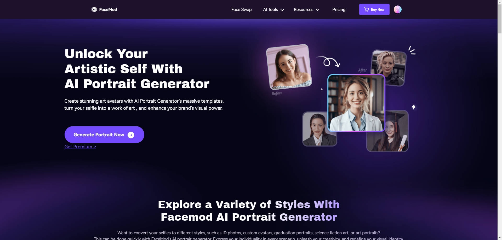 FaceHub ai portrait home page