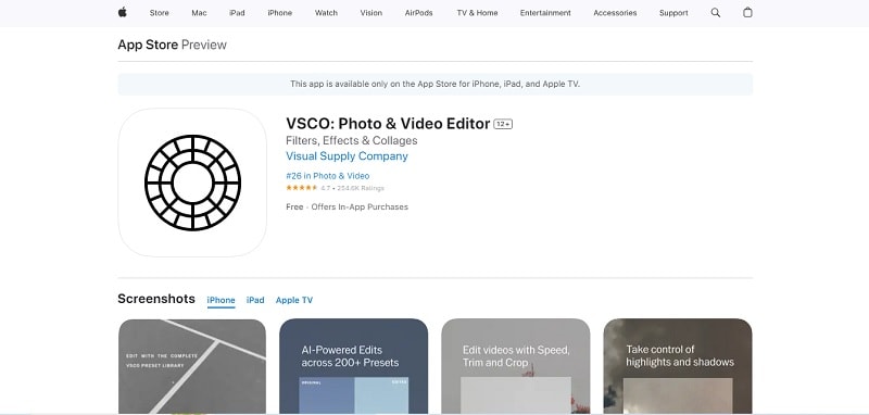 vsco app in app store