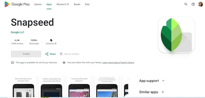 snapseed app in google play store