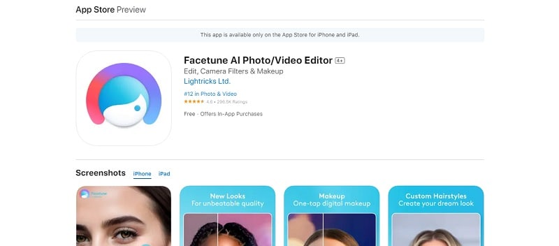 facetune app in app store