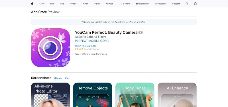 youcam perfect app in app store