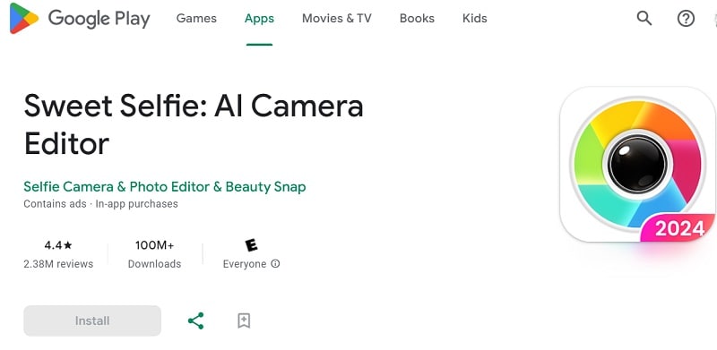 sweet selfie camera on google play stores