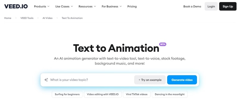 veed ai text to animation video