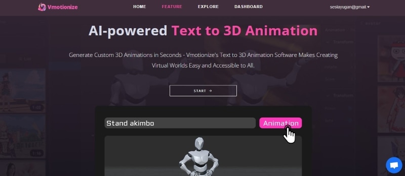 vmotionize ai text to 3d animation