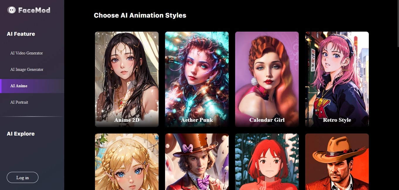 Select your AI Animation Style from FaceHub