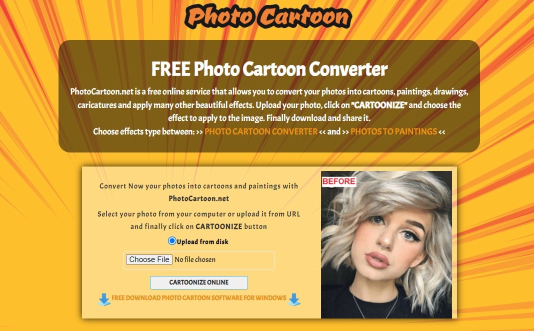 a screenshot of a photo cartoon homepage