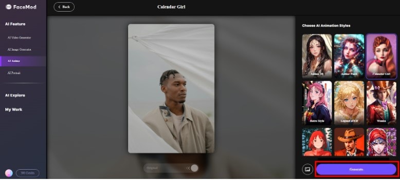 screenshot showing FaceHub's image generation page