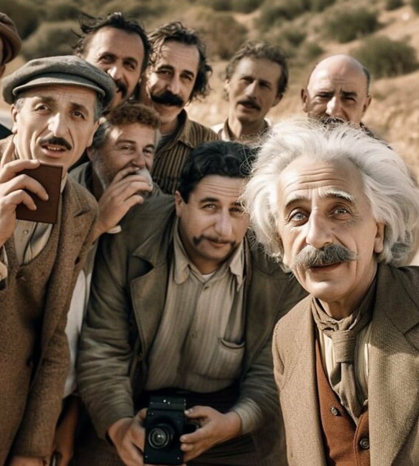 einstein with other scientists ai picture