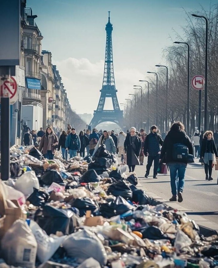 paris covered in trash ai picture