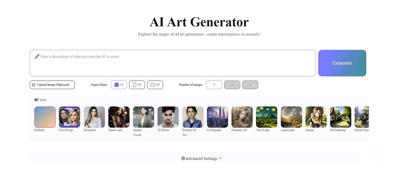 artguru art generator interface