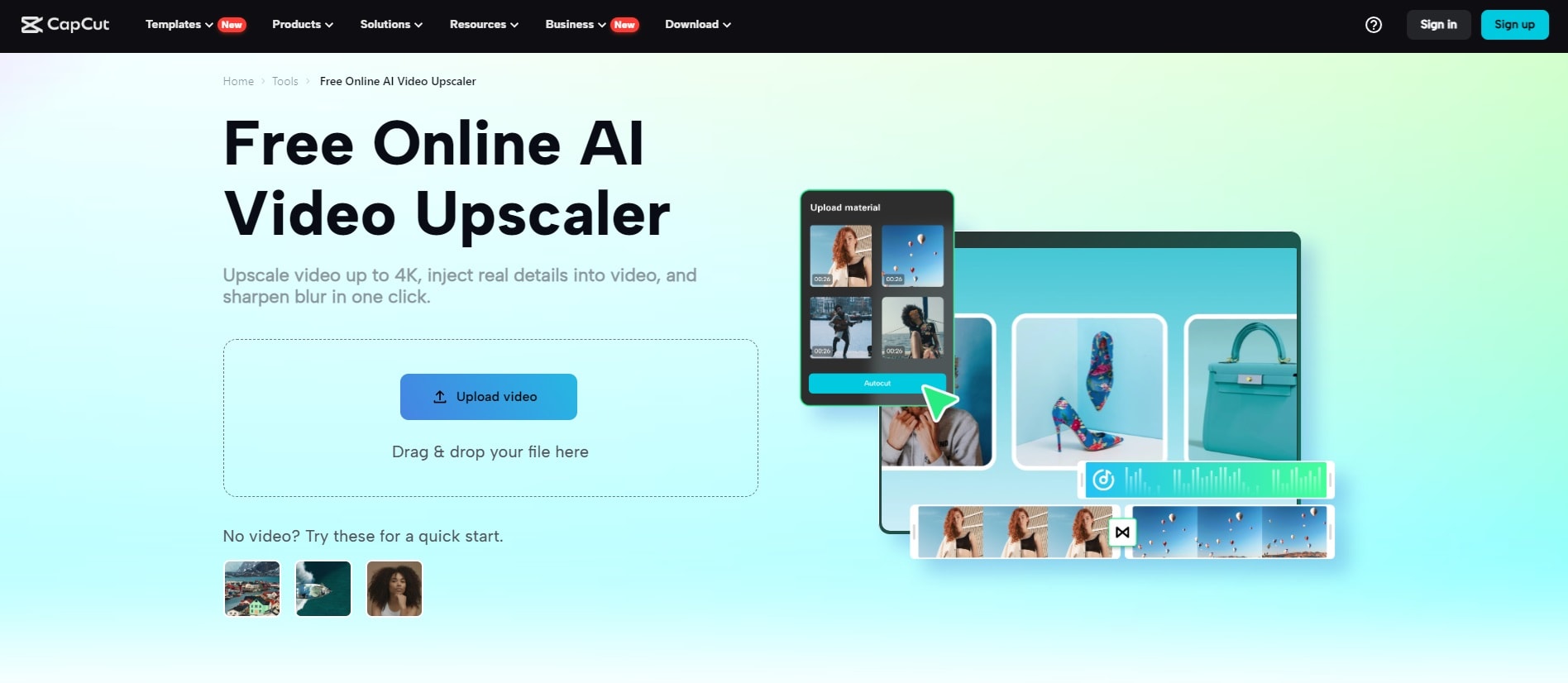 capcut’s free online ai video upscaler