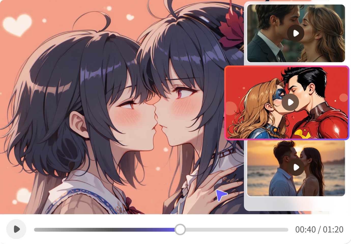 customize kissing ai videos by text