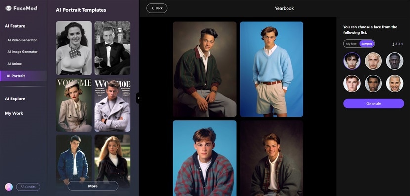 yearbook style ai portraits