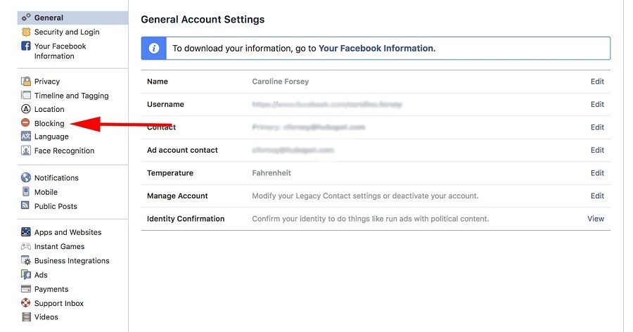 general account settings in facebook