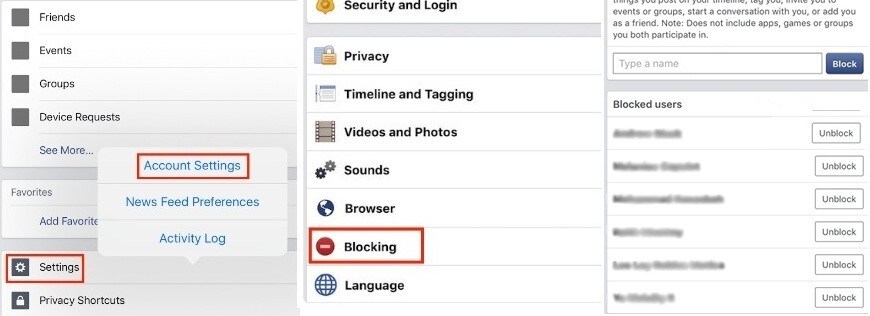 list of blocked people on facebook