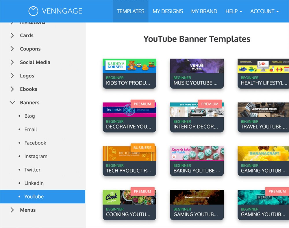 venngage youtube banner maker templates
