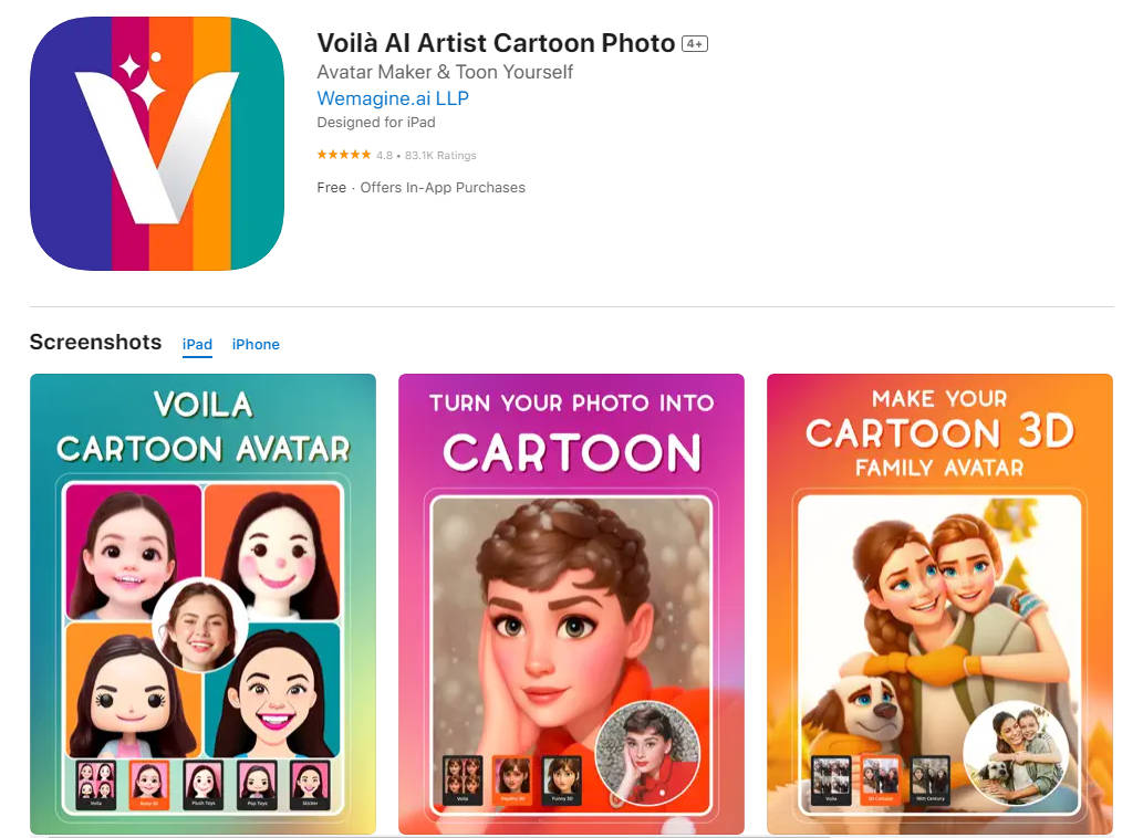 Voilà AI Artist Cartoon Photo Application