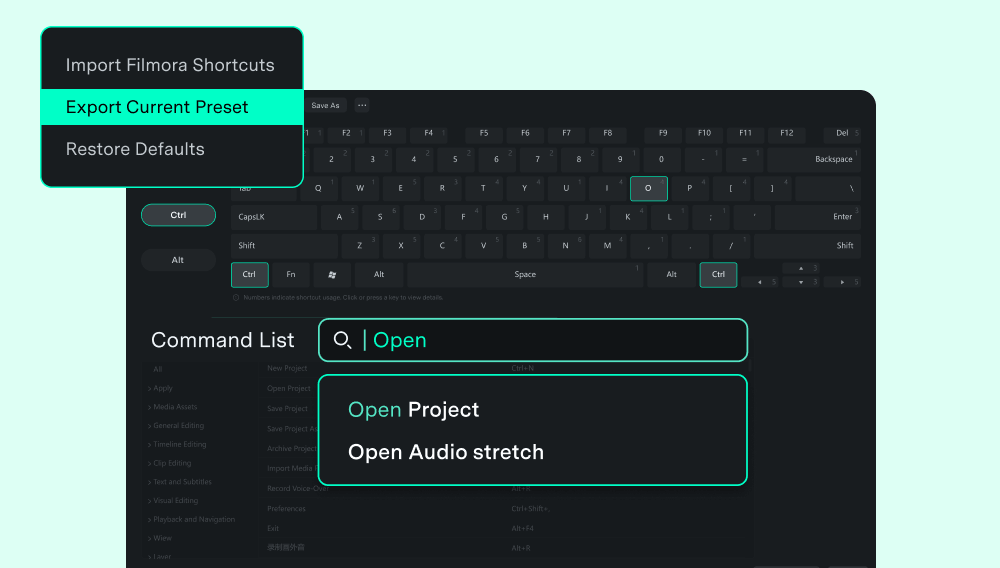 filmora keyboard shortcuts