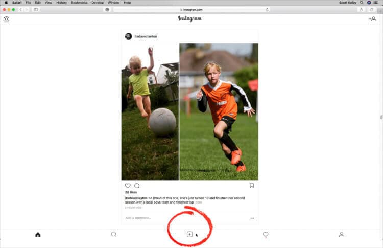 click add icon on Instagram web