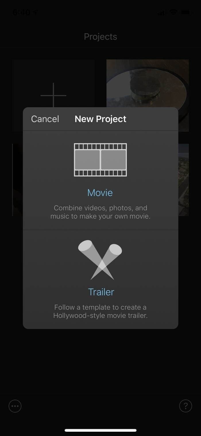 new project on imovie