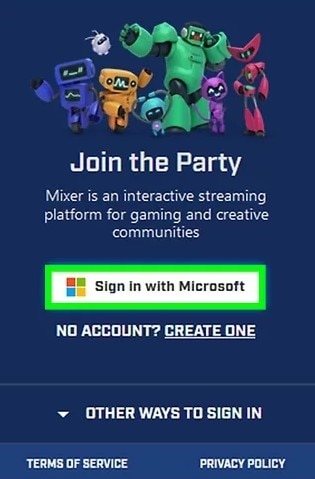 sign in with microsoft on mixer