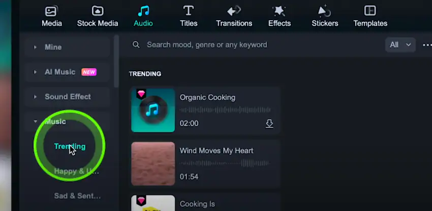 trending music in filmora
