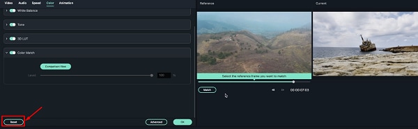 Reset Color Match- Filmora