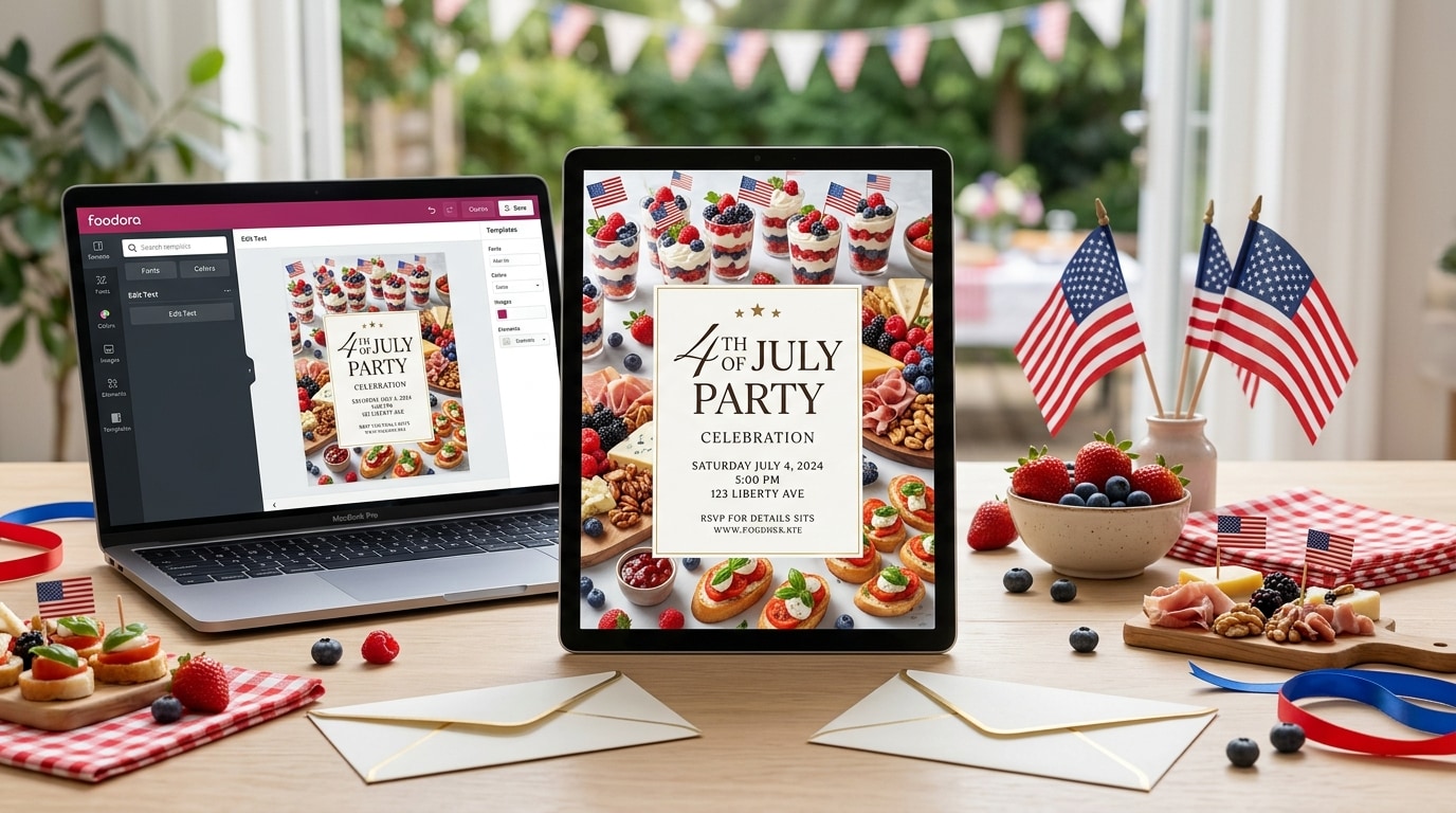 Design party invitations with best 4th of July appetizers visuals