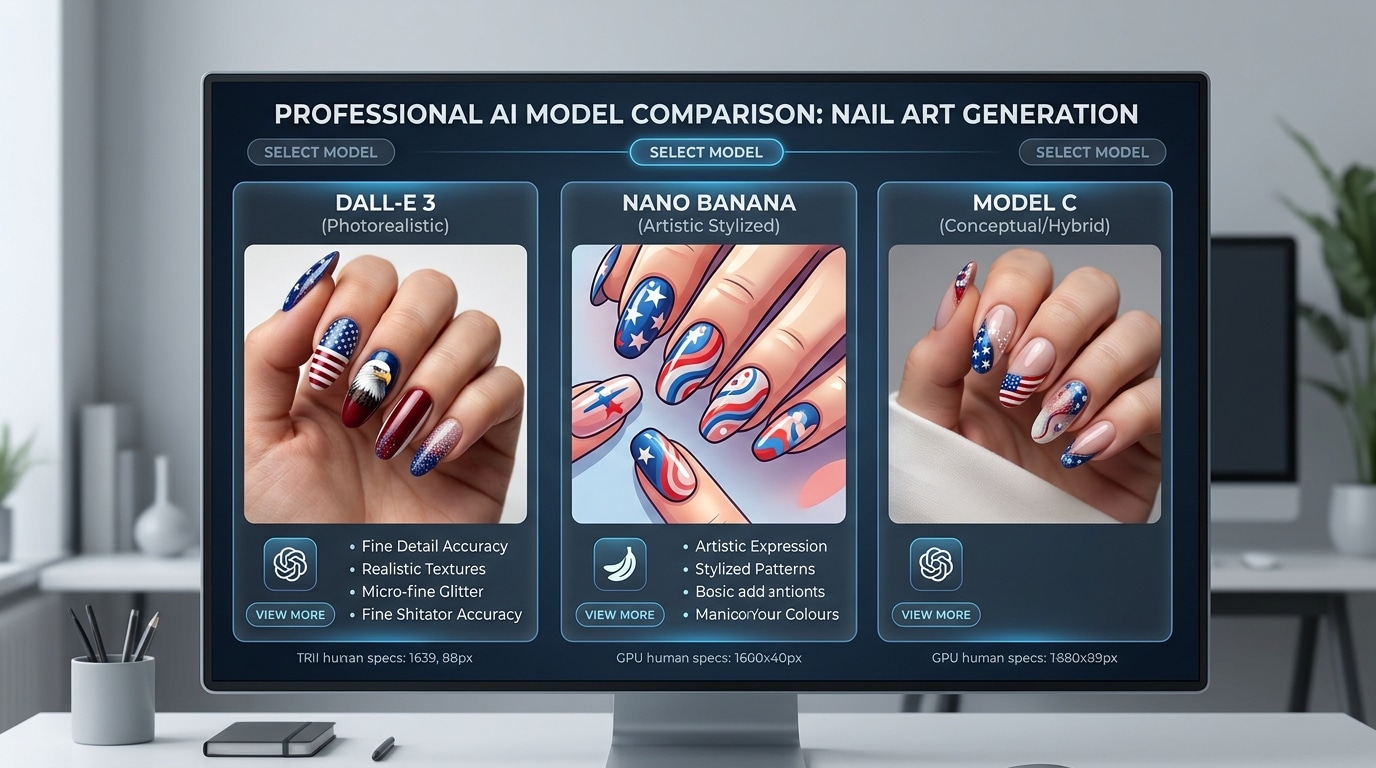 Choose AI models for patriotic nail art