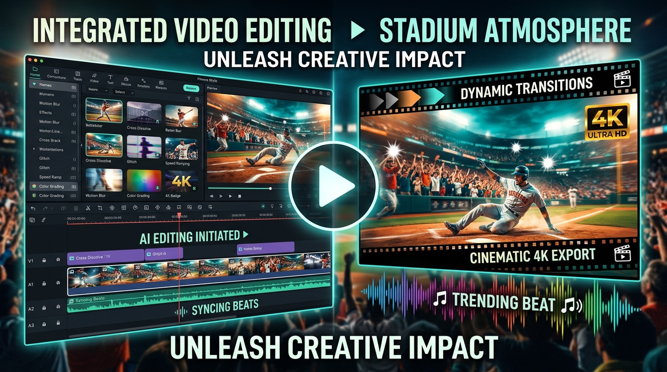 Edit ai baseball trend prompt photos into videos