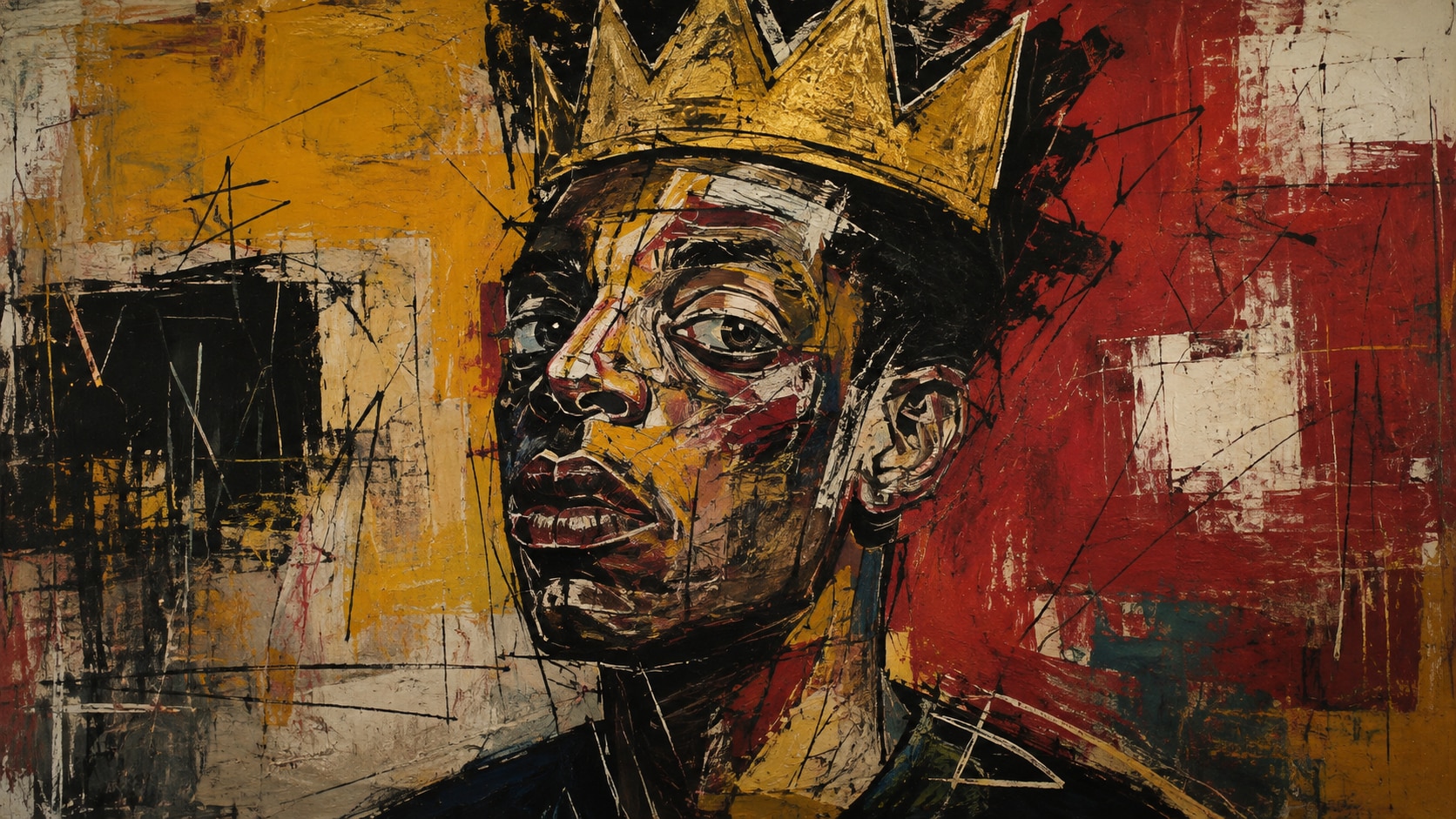 Filmora AI image generator creating Basquiat-style crown graffiti art