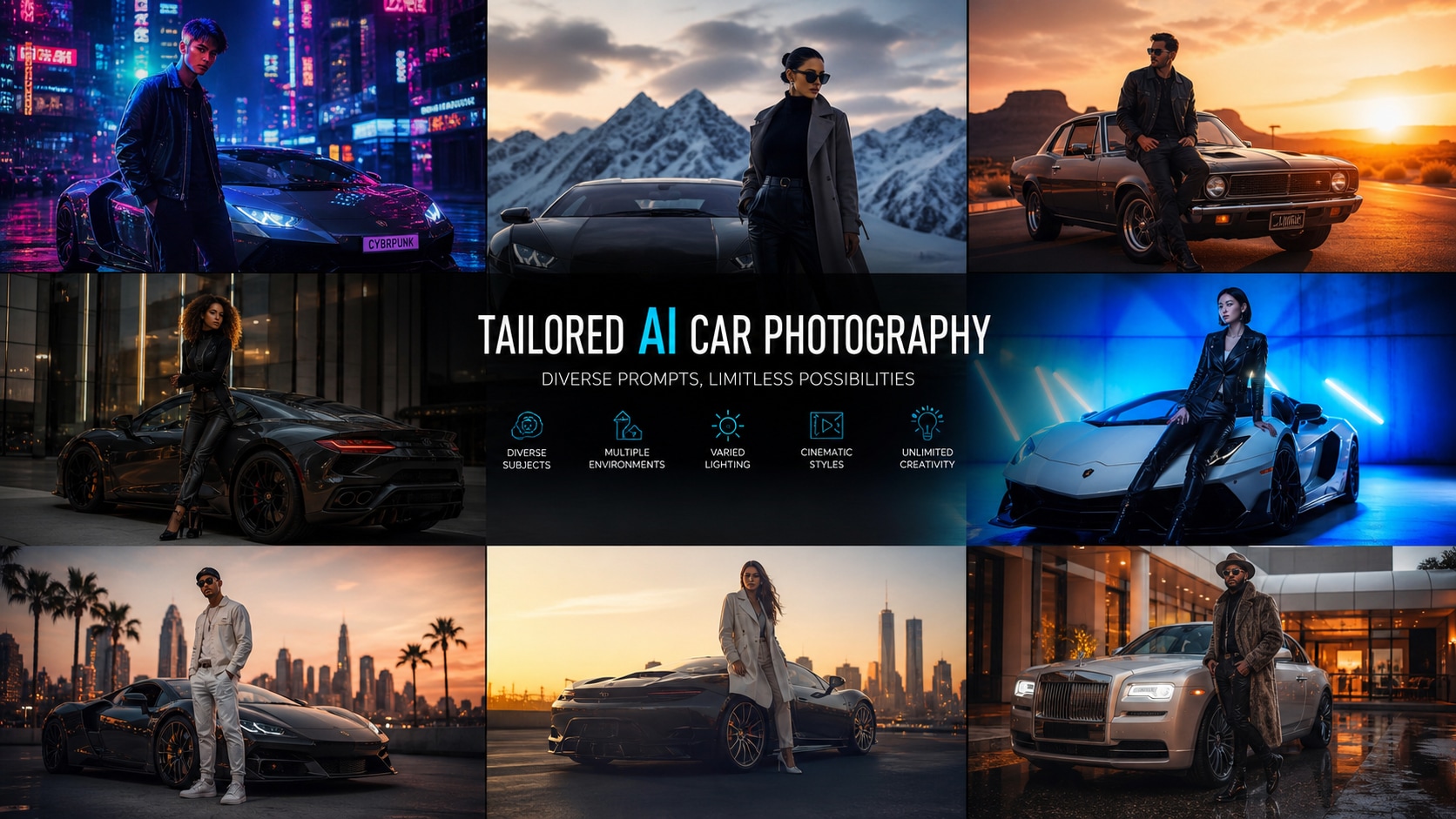 Tailored AI car prompts for diverse styles
