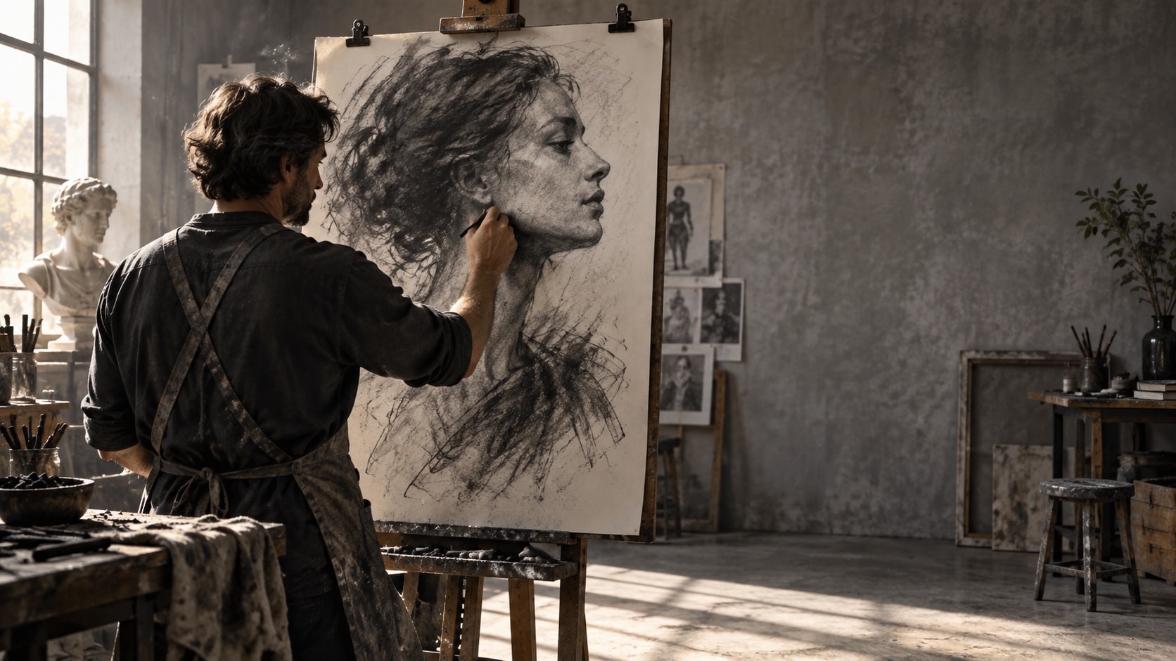 charcoal sketch portrait prompt still image converted into video in Filmora