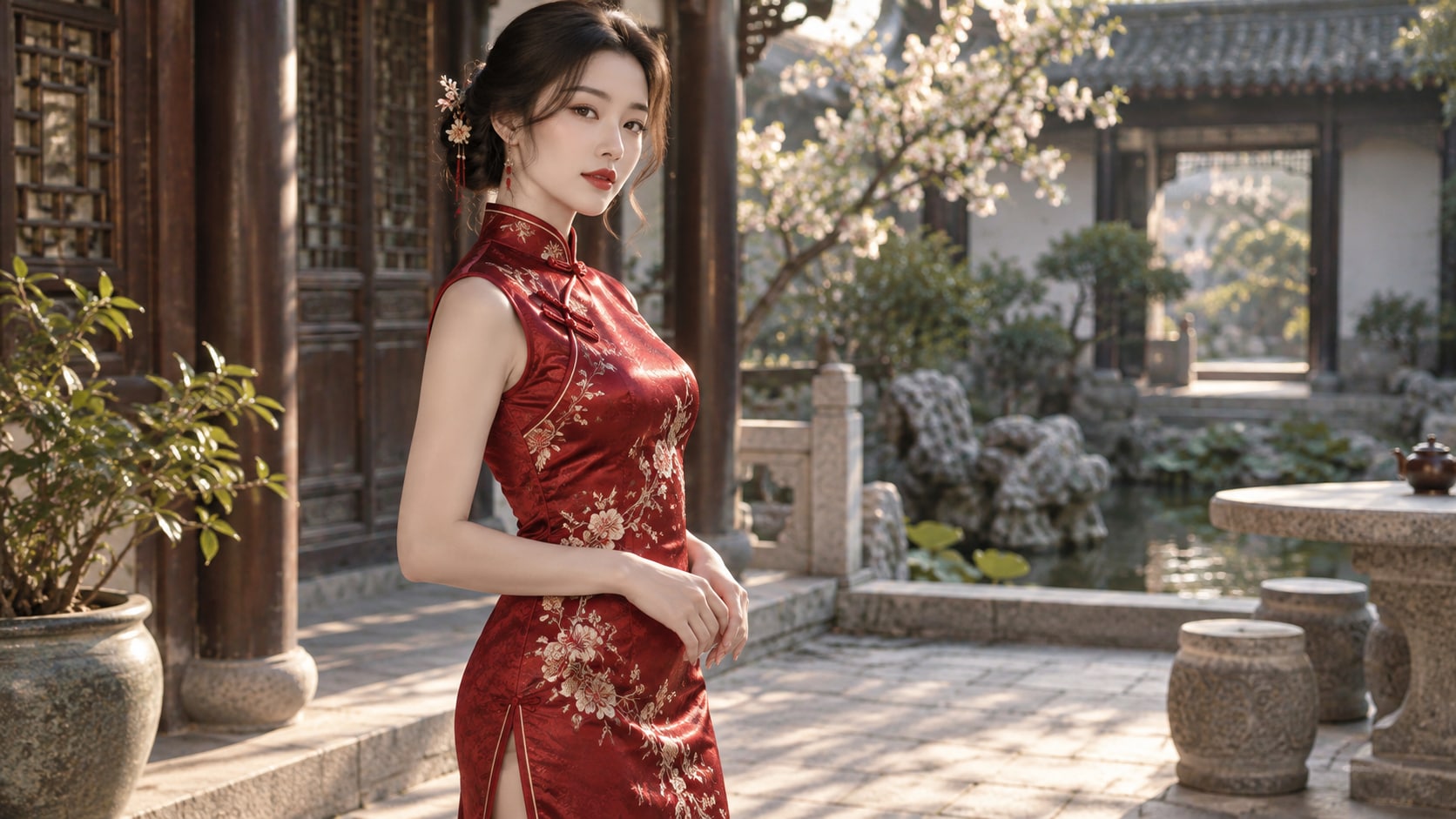 Filmora AI image generator creating Chinese Cheongsam AI prompt visuals