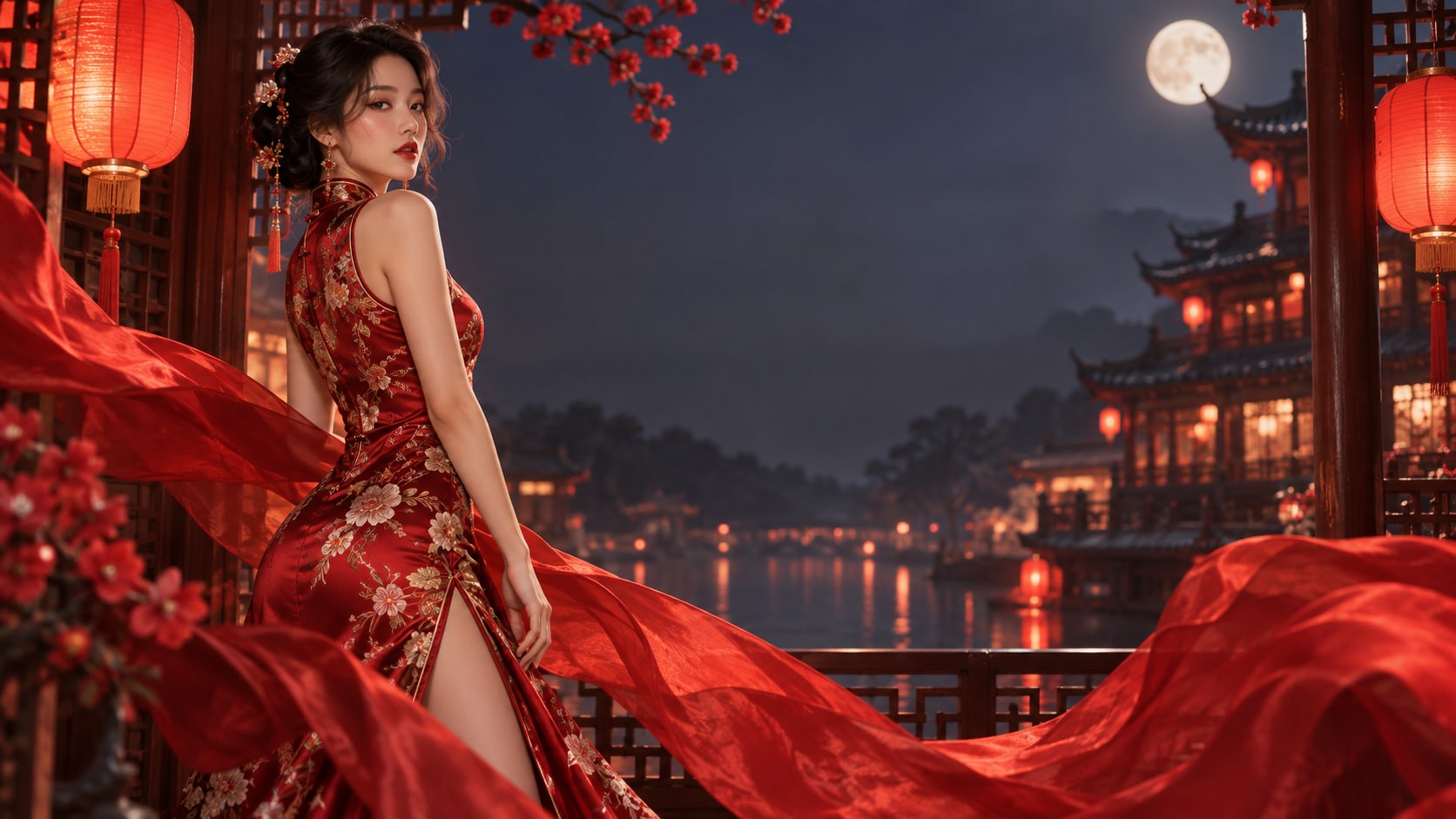 Chinese Cheongsam AI prompt still image converted into video in Filmora