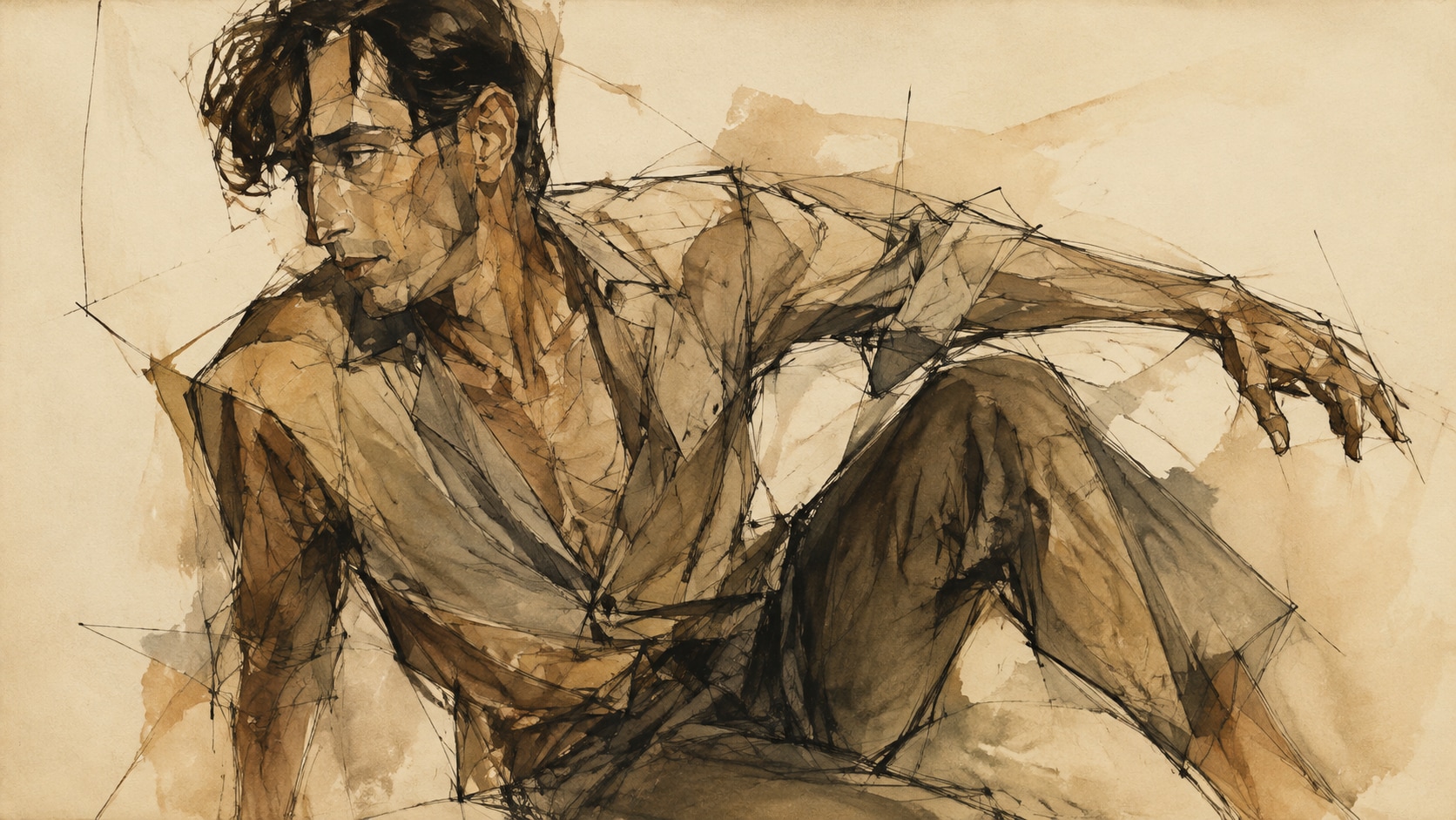 Filmora AI image generator creating Egon Schiele-style line portraits
