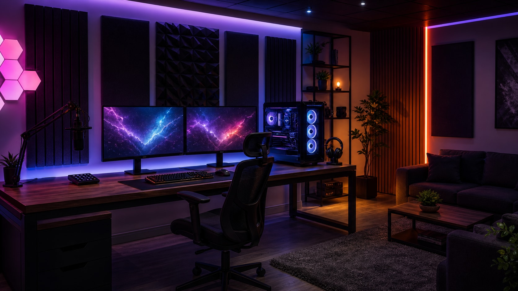 AI gaming room prompt feature showing RGB setup composition