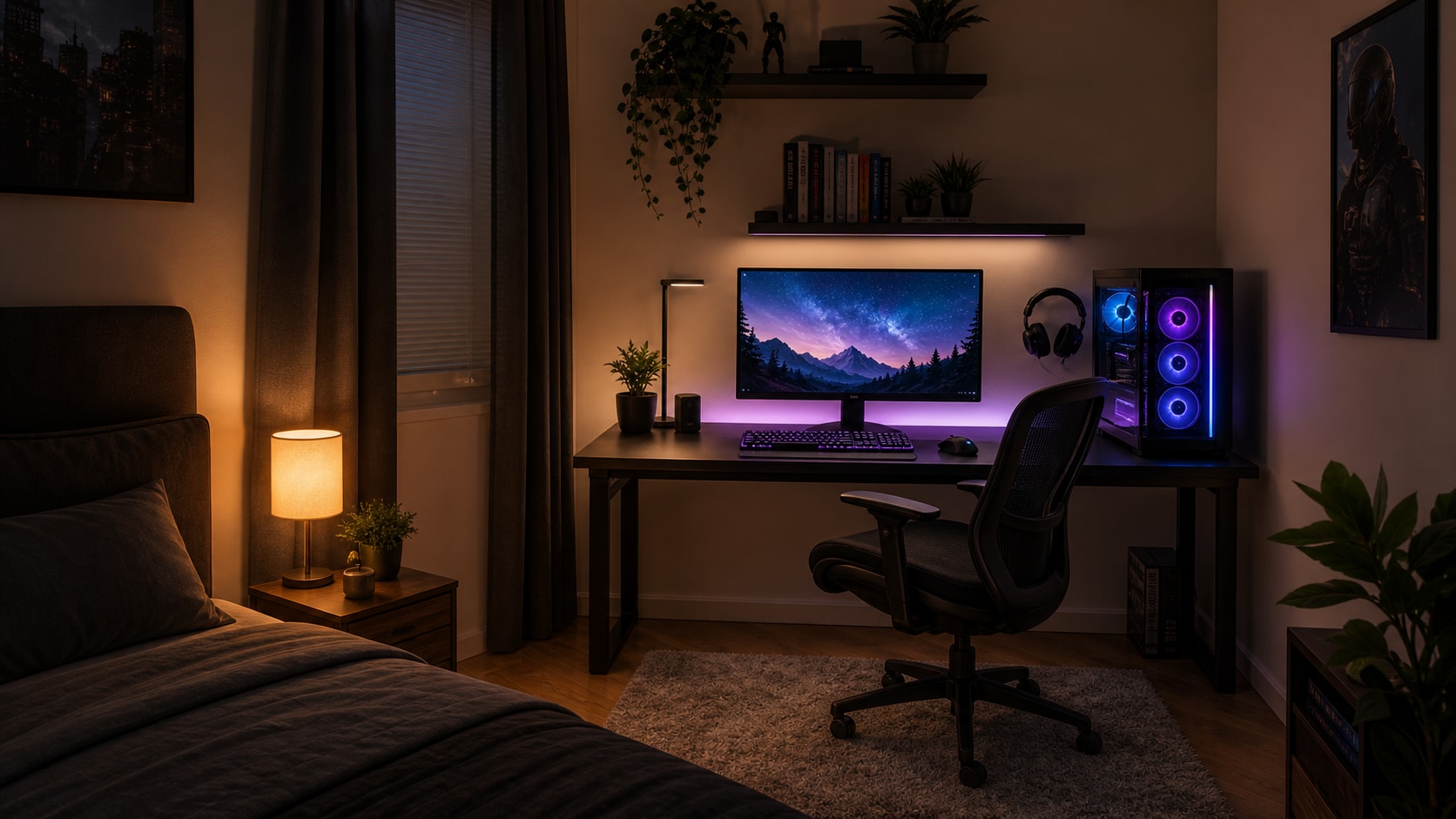 cozy small gaming bedroom prompt feature image
