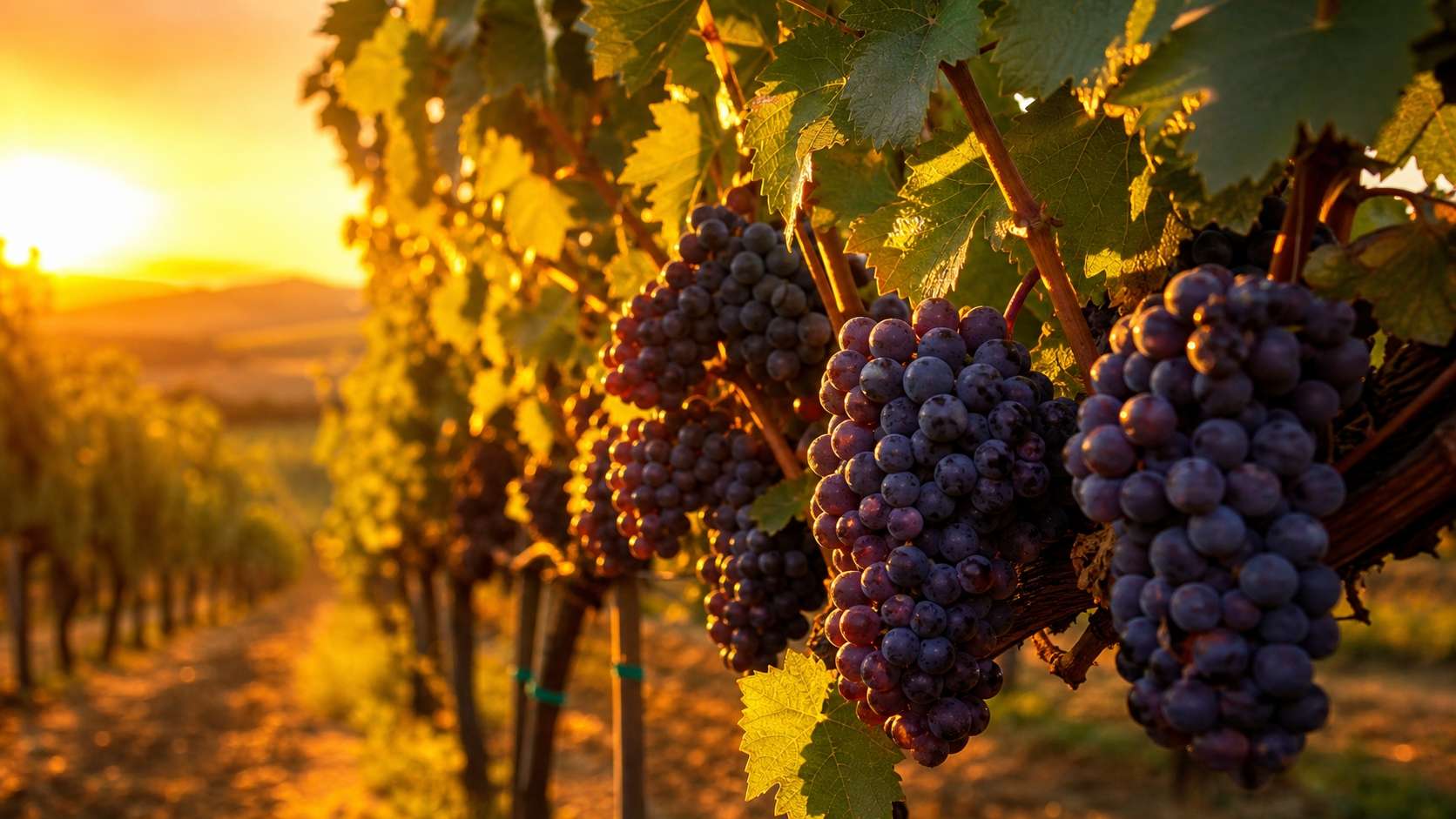 AI prompt for grapes on vine at golden hour