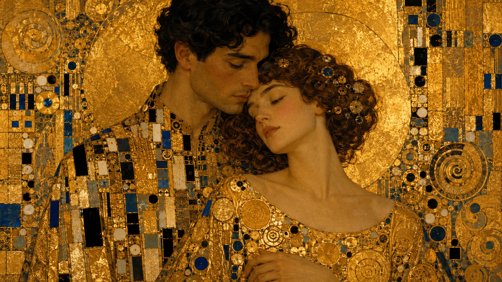 Filmora AI image generator creating Klimt-inspired gold-leaf portraits