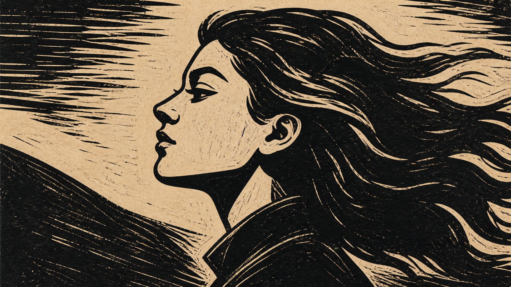 Filmora AI image generator creating linocut print style prompt visuals