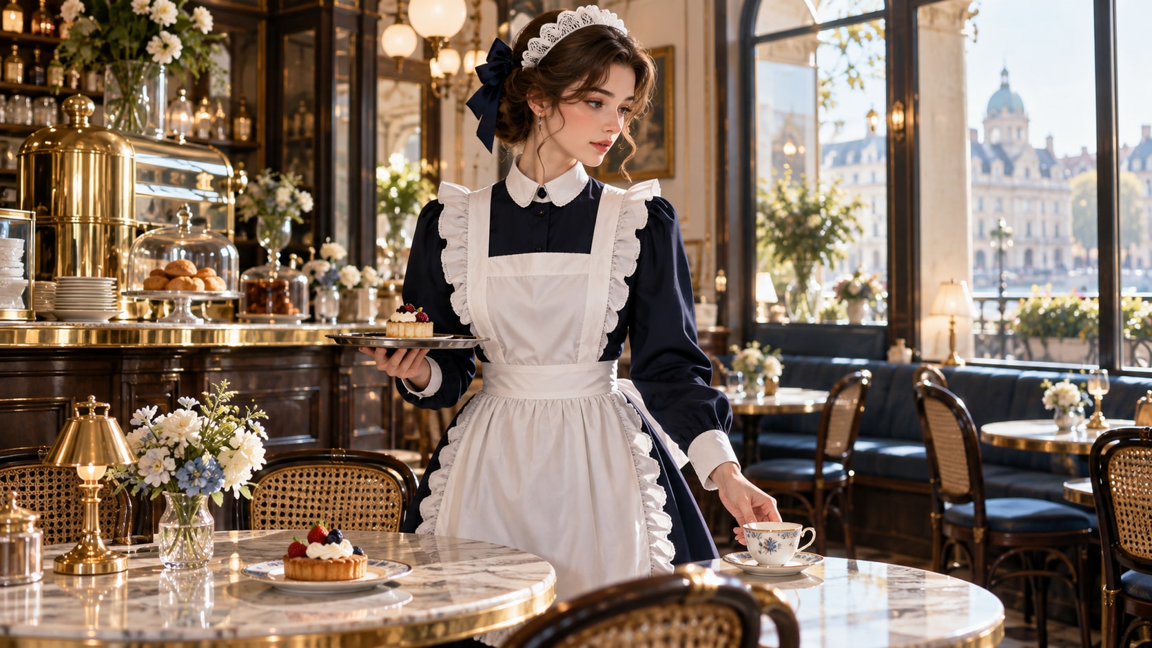 Filmora AI image generator creating maid dress prompt visuals