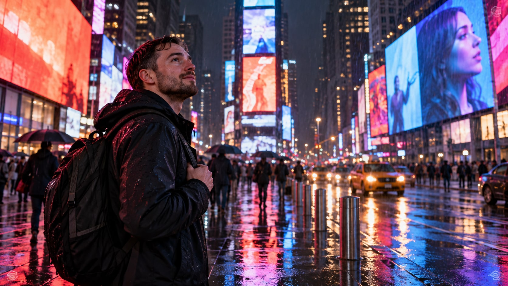 Filmora AI image generator creating Times Square photo prompt visuals