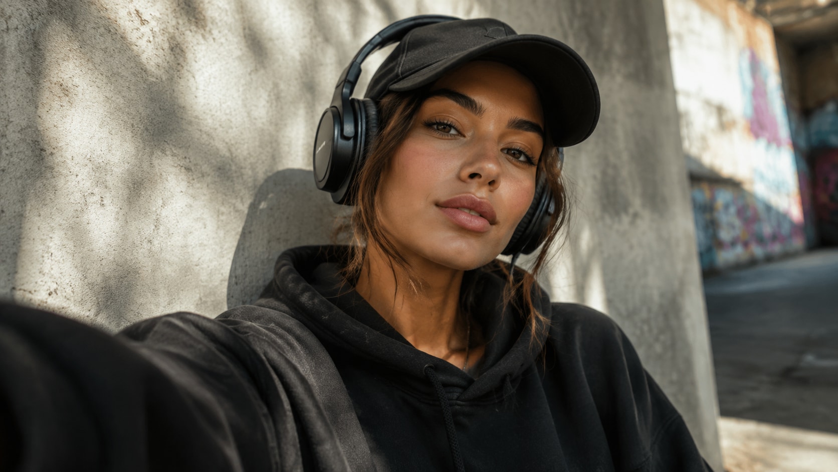 Filmora AI image generator creating AI photo prompt with headphones and cap visuals